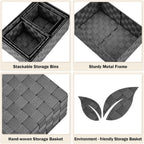 Woven Storage Baskets, Storage Bins, Cube Basket Container Baskets Storage Boxes Organizers for Clothes /Shelves/ Closet, Set of 6 (Black)