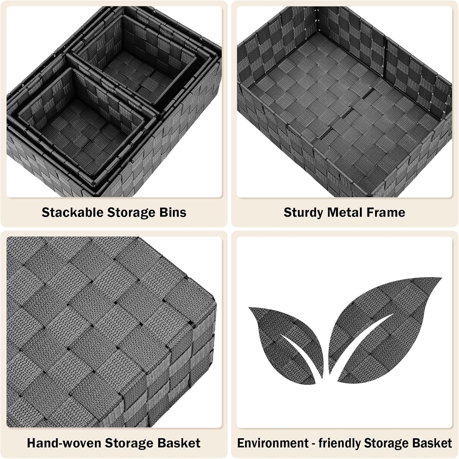 Woven Storage Baskets, Storage Bins, Cube Basket Container Baskets Storage Boxes Organizers for Clothes /Shelves/ Closet, Set of 6 (Black)