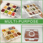 Divided Serving Tray with Lid and Handle, Portable Snack Box, 12 Compartments Veggie Fruit Tray, Charcuterie Platter Snackle Box Container for Party, Snacks, Picnic, LARGER SIZE