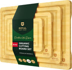 ROYAL CRAFT WOOD Wooden Cutting Boards for Kitchen Meal Prep & Cutting - Bamboo Wood Cutting Board Set with Deep Juice Groove Side Handles - Charcuterie & Chopping Butcher Block for Meat (4 Pcs)