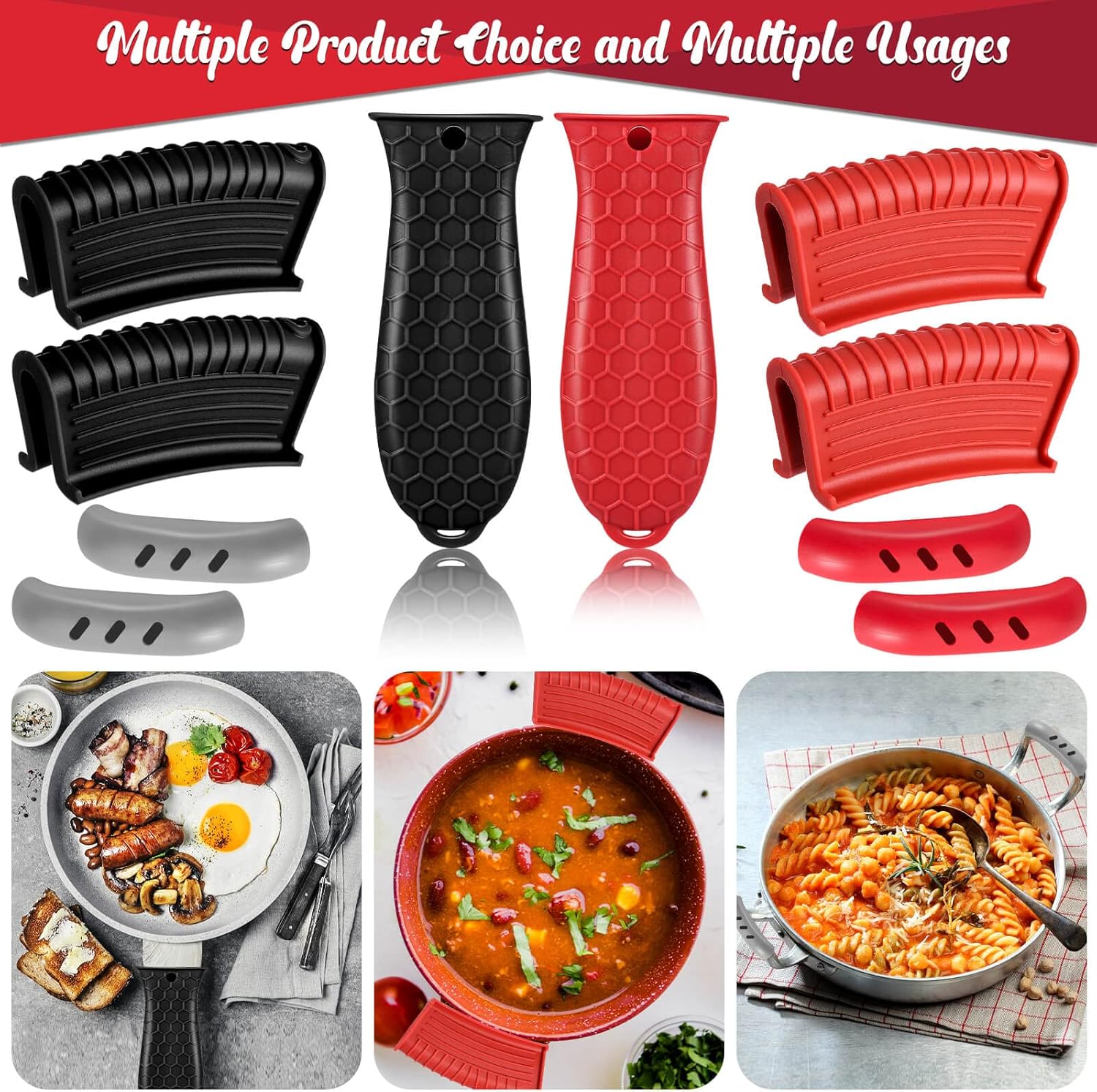 8 Pcs Cast Iron Handle Cover, Silicone Hot Handle Holder, Heat Resistant Cast Iron Skillet Covers Potholder for Frying Pans and Griddles Kitchen Supplies