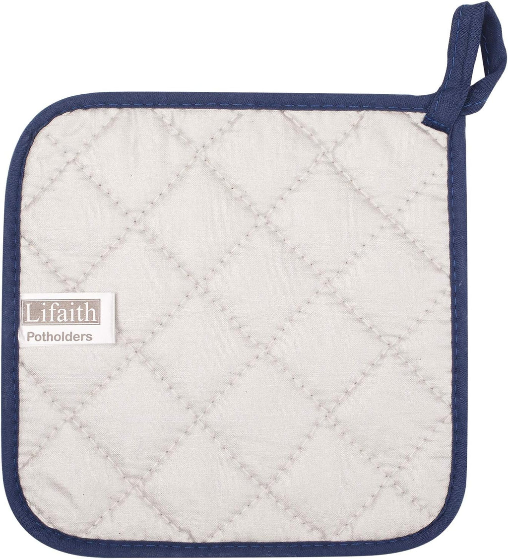100% Cotton Kitchen Everyday Basic Terry Pot Holder Heat Resistant Coaster Potholder for Cooking and Baking Set of 5 Dark Blue