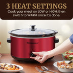 Elite Gourmet MST-900RXT# Electric Ceramic XL Jumbo Slow Cooker, Adjustable Temp, Entrees, Sauces, Stews & Dips, Dishwasher Safe Glass Lid & Crock, 8.5Qt, MetallicRed