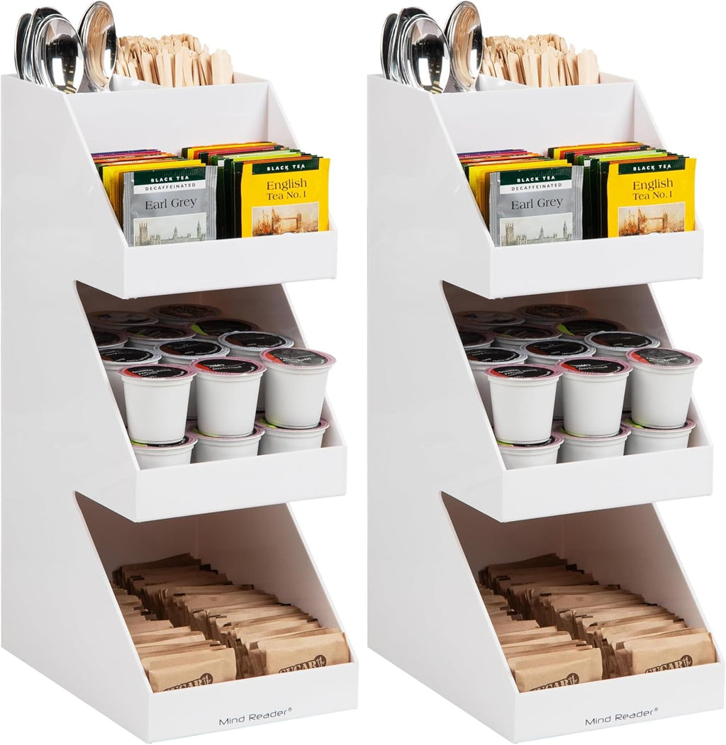 Mind Reader Coffee Tea Utensil and Condiment Station, Countertop Organizer, Coffee Bar, Kitchen, 6" L x 9" W x 16" H, White (Pack of 2)