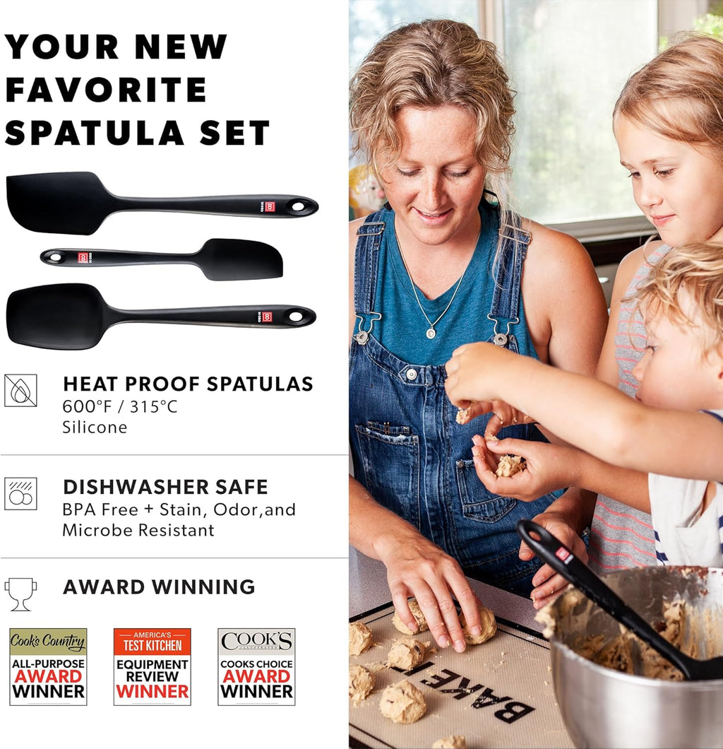 DI ORO Silicone Spatula Set - Rubber Kitchen Spatulas for Baking, Cooking, & Mixing - 600°F Heat-Resistant & BPA Free Silicone Scraper Spatulas for Nonstick Cookware - Dishwasher Safe (3pc, Black)
