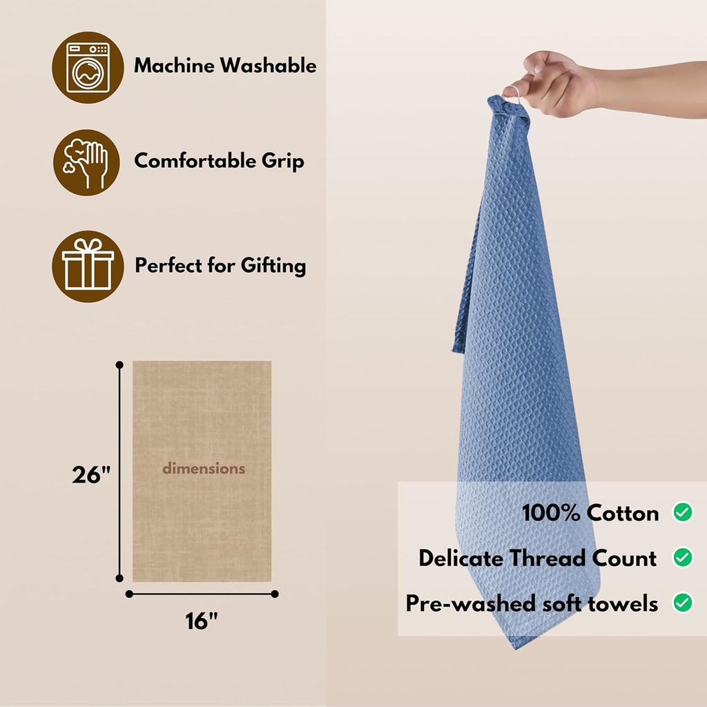 Native Fab 100% Cotton Kitchen Towels - 12 Pack, 16"x26", Absorbent, Quick-Dry, Durable, Washable Tea Towel with Hanging Loop - Cleaning Dish Towels for Home, Restaurant, Bar, Everyday Use, Light Blue