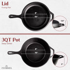 Cuisinel Cast Iron Skillet + Lid - 2-In-1 Multi Cooker - Deep Pot + Frying Pan - 3-Qt Dutch Oven - Pre-Seasoned Oven Cookware - Works for Bread, Indoor/Outdoor, Grill, Stovetop and Induction