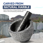 Koville African Natural Granite Mortar and Pestle Set, Grinder Bowl for Guacamole, Salsa, Pill Crusher, Spice, Herb, Garlic, Nut, Heavy Duty Grinder for Kitchen (Sandblasted Finish)