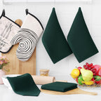 Homaxy 100% Cotton Waffle Weave Kitchen Dish Towels, Ultra Soft Absorbent Quick Drying Cleaning Towel, 13 x 28 Inches, 4-Pack, Blackish Green