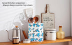 Kitchen Utensil Holder,7.2″Extra Large Stable Pattern Ceramic Utensil Crock,Utensil Organizer for Countertop,Kitchen Decor,Utensil Holder for Housewarming,Wedding Gift (Teal Blue)