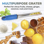 Stainless Steel Cheese Grater & Lemon Zester w/Extra Sharp Blade - Perfect for Lemon, Parmesan, Garlic, Chocolate - Spice Up any Dish in Seconds w/Your Premium Citrus Hand Grater with Handle - Blue