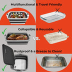 Collapsible Large (8L) BBQ Marinating Tub w/Cutting Board | Multipurpose Food-Grade TPE Prep Tub w/Lid | Built-in Colander & Drain Plug - for Camping | Tailgate | Picnic - Slate Black