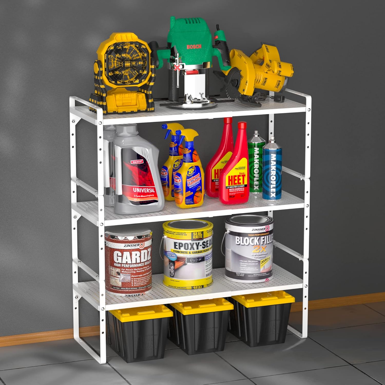 iPEGTOP Expandable Cabinet Storage Shelf Organizer Rack, Heavy Duty Stackable Steel Metal Spice Rack Adjustable Height Pantry Garage Shelf for Counter Kitchen Organization, White - 1 Pack