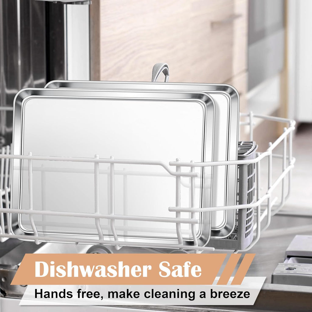 E-far Baking Sheets Set of 2, 16” x12” Stainless Steel Cookie Sheets Pans for Oven, Non-toxic Metal Trays for Baking Cake Cookie, Healthy & Rust Free, Mirror Finish & Dishwasher Safe