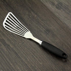 304 Stainless Steel Fish Spatula, Non-Slip Ergonomic Handle Slotted Spatula, Black