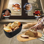 Bread Box for Kitchen Countertop - Bamboo Fiber Bread Bin with Reversible Cutting Board Lid, Juice Groove - Ventilated, Multi-Functional Storage Keeper for Freshness (14.2x7.8x5.5In, Black)