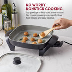 Elite Gourmet EG2212X 12"x12"x2.15” Ceralast™ PFAS Free Ceramic Electric Skillet, Dishwasher Safe, Rapid Heat Up, 1200W, Dark Grey