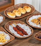 Fruit Baskets Wicker Bread Basket, Woven Tabletop Food Fruit Vegetables Serving, Restaurant Serving Basket,Shape (Elliptical shape)