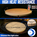 KitchenStar 14-inch Pizza Stone for Oven and BBQ Grill with Handles, Round, 5/8" Thick - Natural Cordierite, 1800 °F Resistant, Baking Stone Set with Stainless Steel Rack & Plastic Scraper Tool