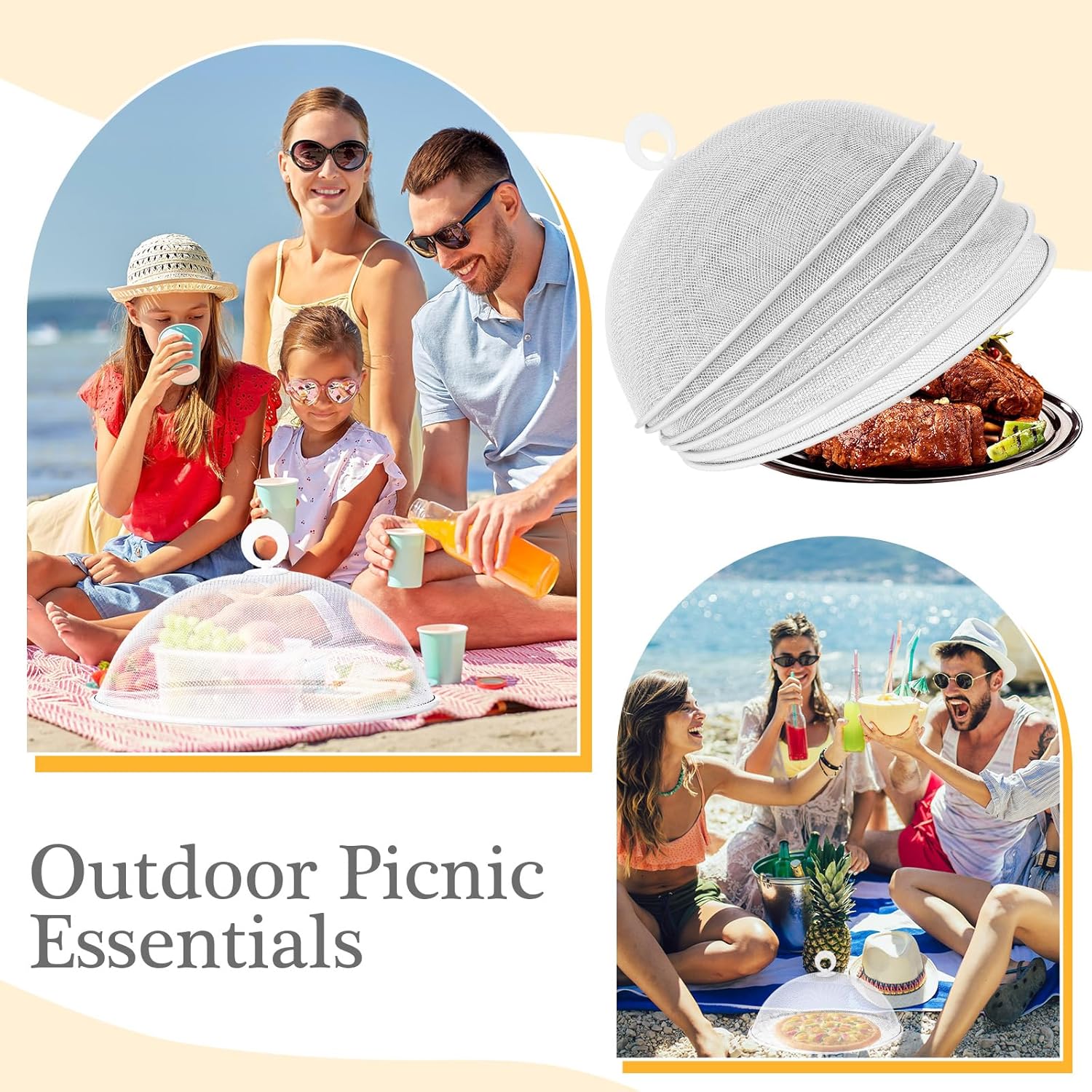 Gerrii 6 Pcs Metal Mesh Food Cover Outdoor Mesh Food Tents Dome Screen Plate Covers for Dinner Plates Reusable Fruit Fly Nets Picnic Food Umbrella for Table, BBQ, Camping, Party (White,11 Inch)