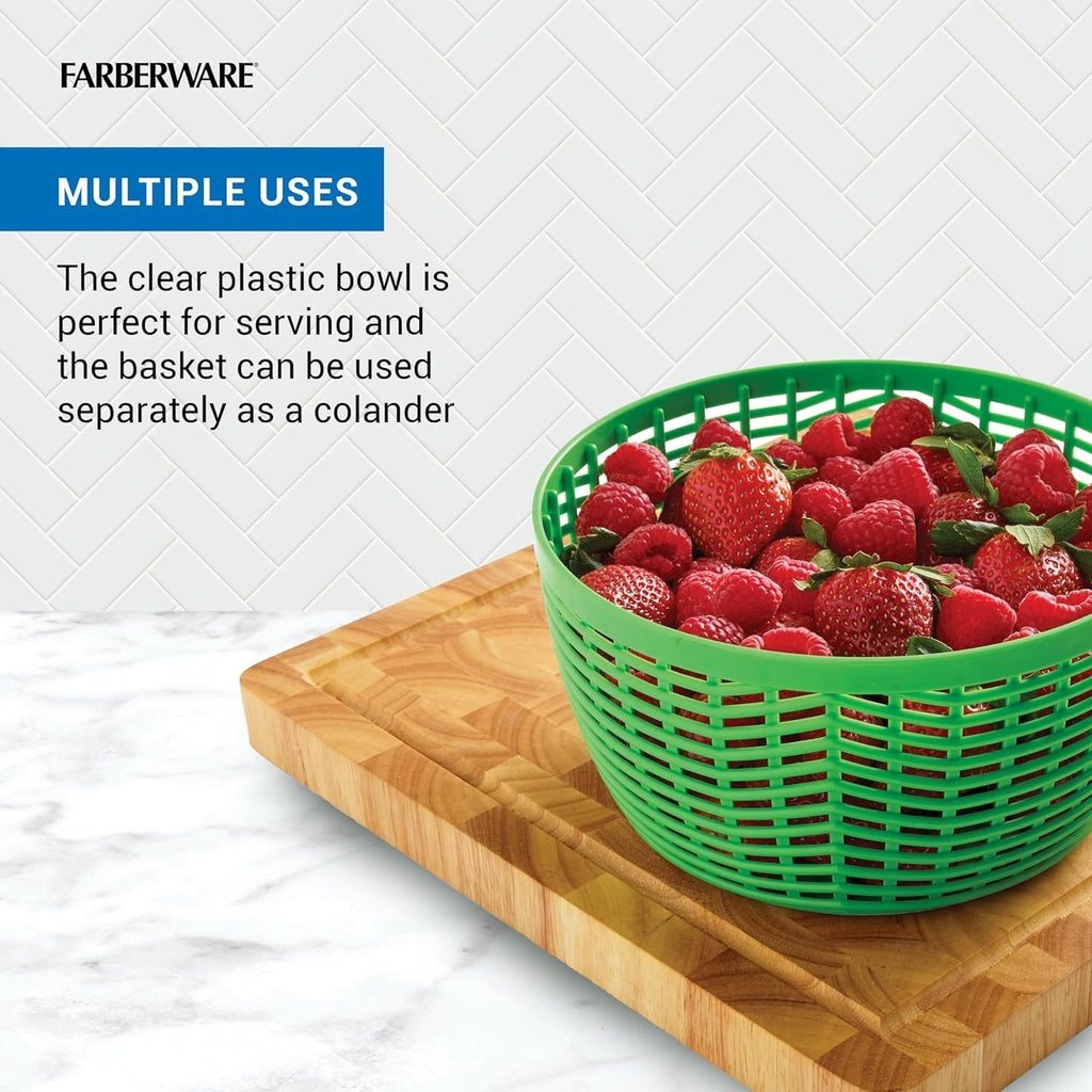 Farberware Professional Pump Small Salad Spinner with Bowl featuring Non Slip Grip, Small 3.16 Quart, Colander and Built in draining System for Fresh, Crisp, Clean Salad and Produce, Green