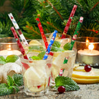 JANYUN 30 Pieces Christmas Drinking Straws BPA-Free 9inch Printing Hard Plastic Reusable Straws Xmas Balls Snowflake Elk Straw for Family Party Favors Supplies Cleaning Brush