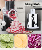Ourokhome Rotary Cheese Grater Hand Crank, Kitchen Shredder Speed Mandolin Slicer Nuts Grinder with Handle and Drum Blades for Cheese, Vegetable, Walnut, Chocolate, Potato, Carrot, 3 Blades, Black