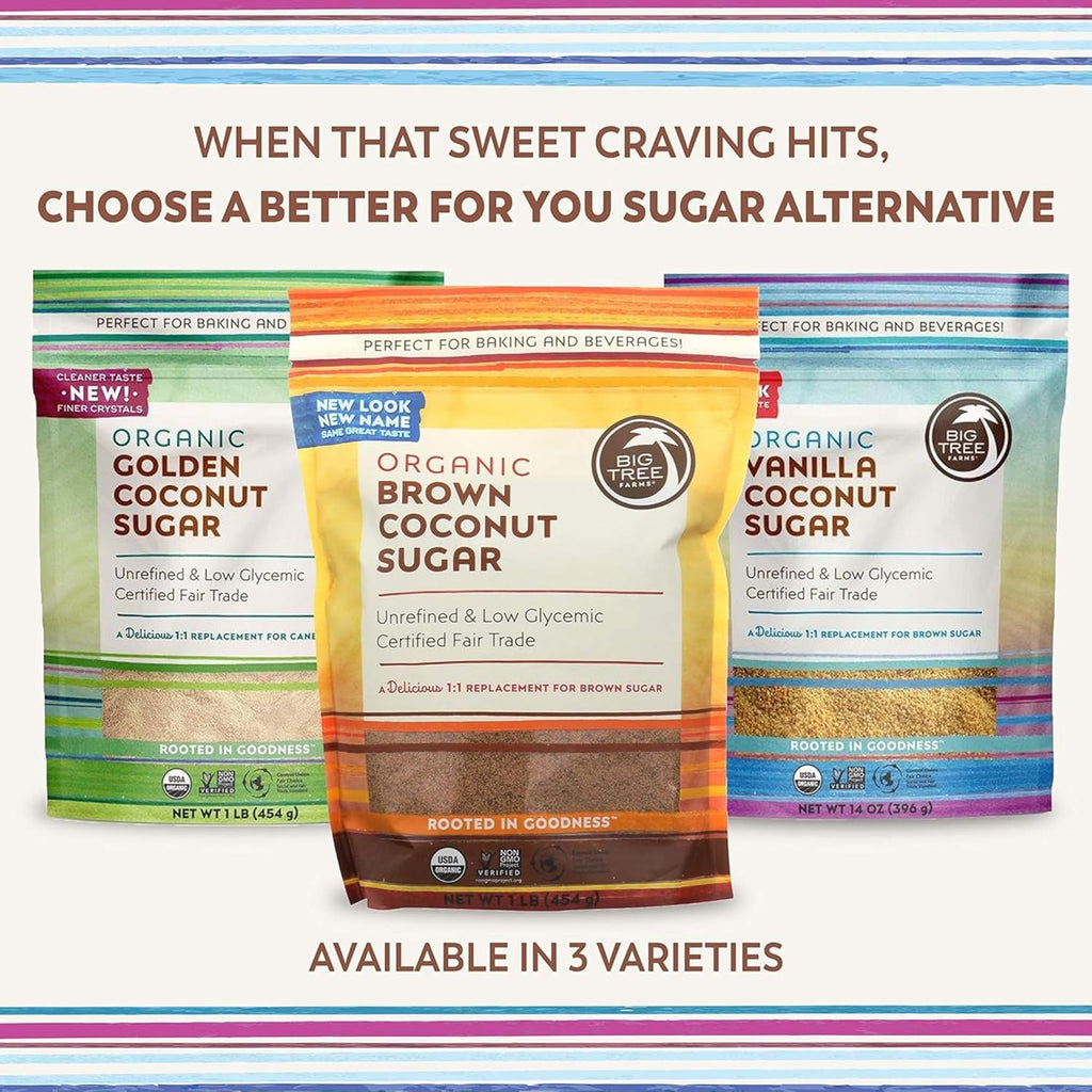 Big Tree Farms Organic Brown Coconut Sugar - Coconut Palm Sugar, Unrefined, Fine Crystals, Cane Sugar Replacement, Coconut Blossom Nectar, Vegan, Perfect for Baking - 1 Pound (Pack of 1)