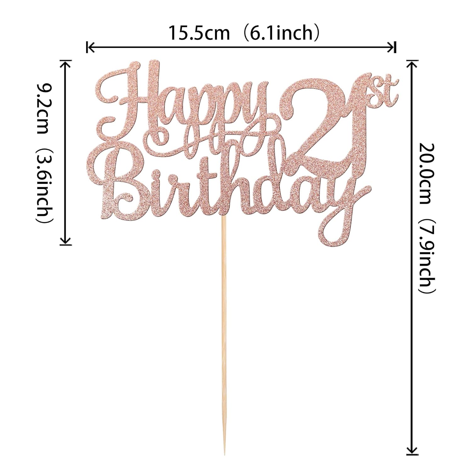 1 PCS Happy 21st Birthday Cake Topper - Glitter Cheers to 21 Years - Fabulous Cake Decoration for 21st Birthday Theme Party - Rose Gold