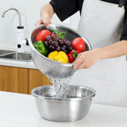 304 Stainless Steel Microporous Colander, 3.5QT Large Capacity with Mixing Bowl For washing vegetables fruit and rice and for draining cooked pasta(2PC)