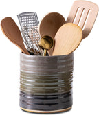 Utensil Holder 5.3" for Countertop, Ceramic Utensil Crocks for Kitchen Counter, Farmhouse Kitchen Décor Utensil Holder, Protection Cork Bottom