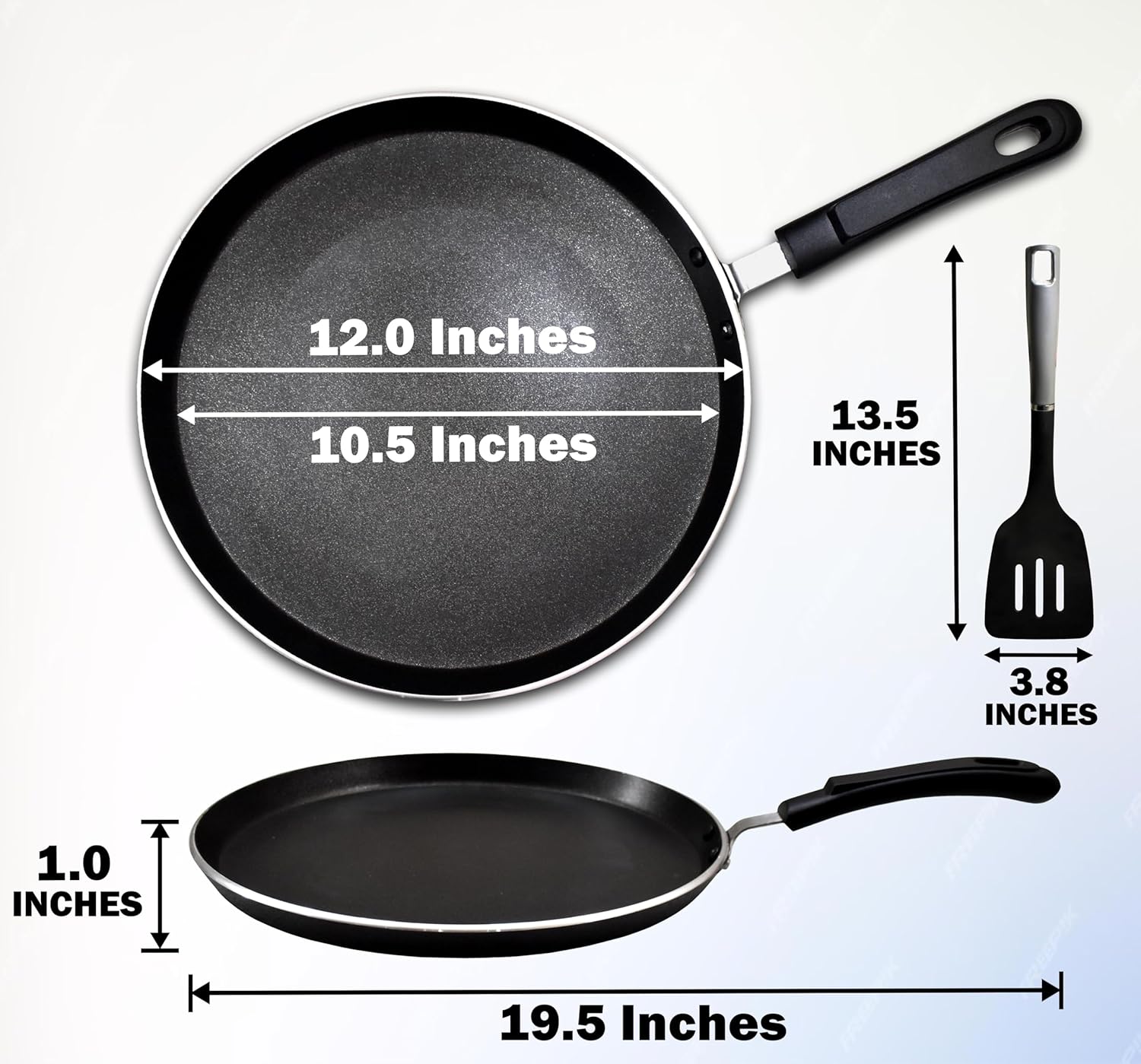 Aluminum Nonstick Crepe Pan, 12” Non Stick Skillet Pan for Egg Omelet Tortilla Tawa Dosa, Flat Frying Pan, Induction Compatible PFOA & PTFEs Free, Suitable for Gas Stovetop and Induction Base Cookware