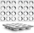 E-far Stainless Steel Muffin Pan Set of 5, 12 Cups Cupcake Pans Tins for Baking, Non-Toxic Metal Muffin Tray Molds for Small Mini Cupcake, Heavy Duty & Regular Size, Rust Free & Dishwasher Safe