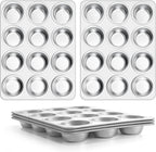 E-far Stainless Steel Muffin Pan Set of 5, 12 Cups Cupcake Pans Tins for Baking, Non-Toxic Metal Muffin Tray Molds for Small Mini Cupcake, Heavy Duty & Regular Size, Rust Free & Dishwasher Safe