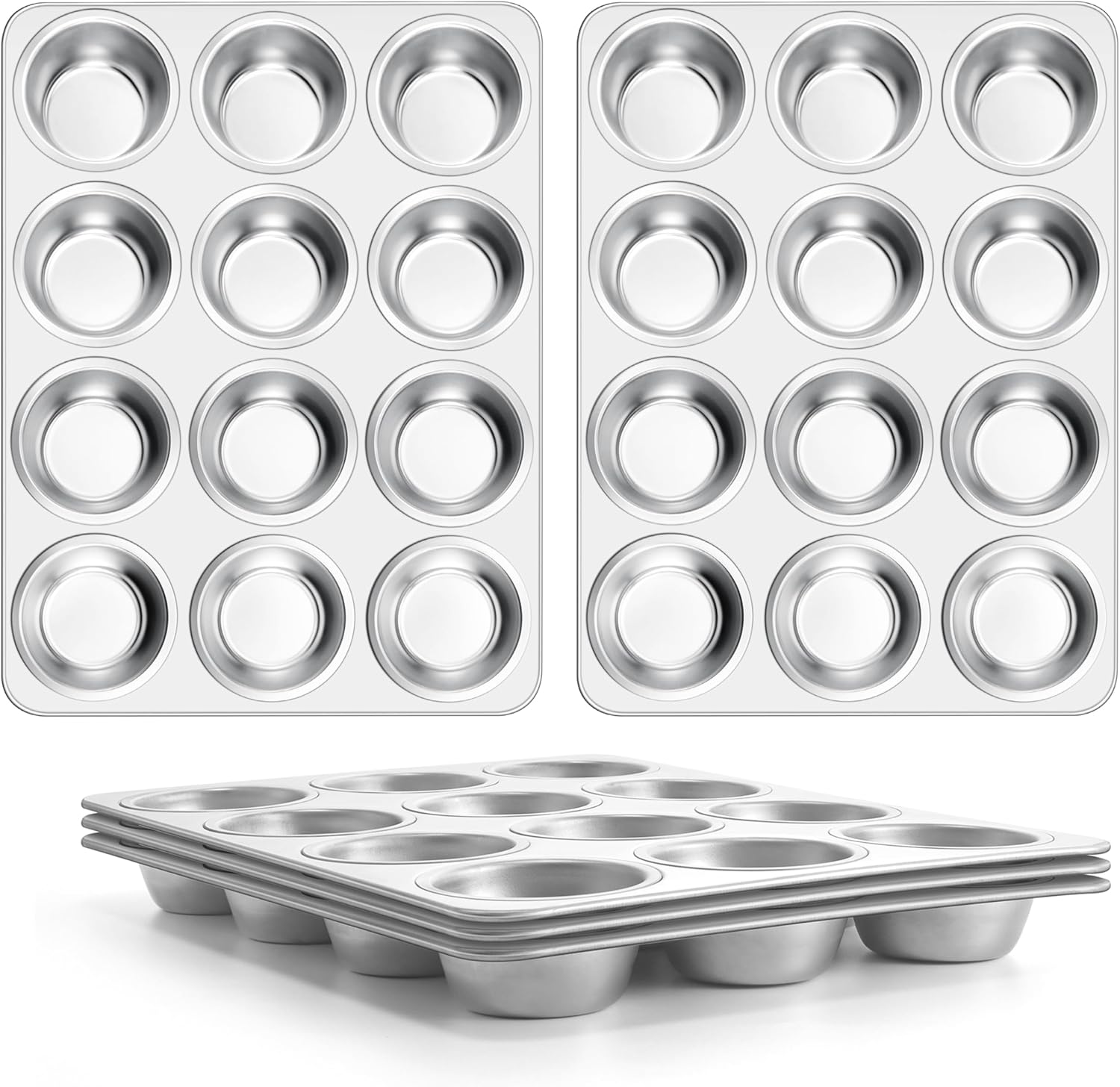 E-far Stainless Steel Muffin Pan Set of 5, 12 Cups Cupcake Pans Tins for Baking, Non-Toxic Metal Muffin Tray Molds for Small Mini Cupcake, Heavy Duty & Regular Size, Rust Free & Dishwasher Safe