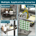 Kitchen Sink Faucet Organizer Rack – Over Faucet Sponge Holder for Kitchen & Bathroom, Aluminum Caddy for Dish Soap, Brush, Cloth, Rustproof Sink Accessories (Right Grey)