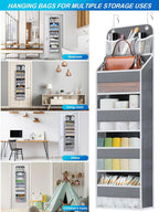 2 Pack Over The Door Organizer, Hanging Storage Organization with Large Capacity Pockets, Swing-Proof Behind Door Storage Shelf for Kicthen Bedroom Nursery Kids Toys Shoes, Grey