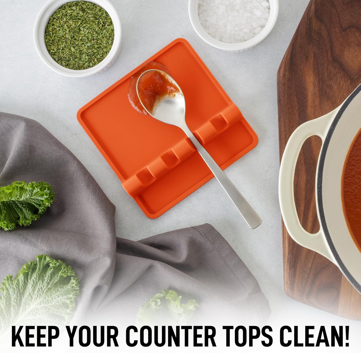 Zulay Kitchen Silicone Utensil Rest with Drip Pad for Multiple Utensils - BPA-Free, Heat-Resistant Spoon Rest & Spoon Holder for Stove Top - Kitchen Utensil Holder for Ladles & Tongs - Orange