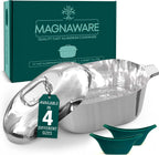 Cast Aluminum Oval Dutch Oven with Lid — 8 QT Heavy Duty Roaster Pan with Rack & Silicone Cover Dual Handles — Cajun Cookware for Roasting, Baking, Cooking (13" Medium)
