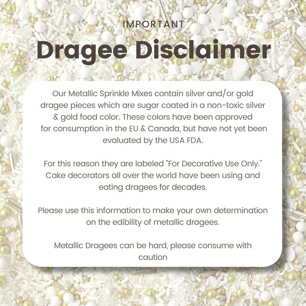 Wedding White Sprinkle Mix| Made In USA By Sprinkle Pop| Pastel White Sprinkles With Gold Metallics Dragees| Sprinkles For Decorating Bridal Shower Wedding Anniversary Party Cupcakes Cake Cookies, 2oz