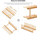 Bamboo Dish Drying Rack for Kitchen Counter and Cabinet, Dish/Book/Plate/Bowl/Cup/Cutting Board/Pot Lid Organizer for Kitchen, Living Room, Study, Display Cabinet (8 Slots)