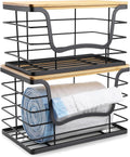 Trash Bag Dispenser Holder for Kitchen 2 Pack Laundry Room Trash Bag Holder Wall Mount Garbage Bag Dispenser Stackable Roll Holder with Bamboo Top for Countertop, Under Sink