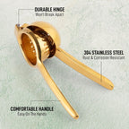 Zulay Kitchen Lemon Squeezer Stainless Steel - Premium Quality, Heavy Duty Solid Metal Squeezer Bowl - Large Manual Citrus Press Juicer and Lime Squeezer Stainless Steel - Gold
