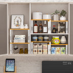 Expandable Kitchen Cabinet Organizer Shelves – Stackable Adjustable Metal and Wood Storage Racks for Countertop, Pantry, Garage Set of 2 Spice Rack – Easy Assembly, Space-Saving(1 Pack/Medium/White)