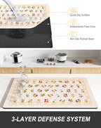 Rnivvi Dish Drying Mat for Kitchen Counter, XL 15 x 24" Cute Flower Theme Absorbent Draining Pad, Non-Slip Heat Resistant Coffee Bar Mat for Coffee Machine Station Accessories, Beige Dish Rack Pad