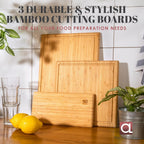 Chorus Bamboo Cutting Board Set with Juice Groove (Set of 3) - Luxury Organic Wood Chopping Board for Kitchen, Wooden Cutting Board for Meat (Butcher Block), Vegetables, Cheese