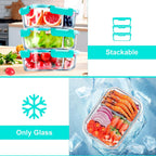 VERONES 5 Pack Glass Meal Prep Containers 2 Compartment Set, 36OZ Airtight Glass Lunch Containers, Glass Food Storage Containers with Lids, for Microwave, Oven, Freezer & Dishwasher Friendly,Green