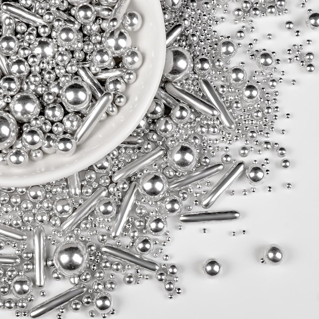 Silver Pearl Rods Sprinkles, Edible Sugar Candy Mix Size, 150g/5.29oz, Baking Cake Decoration, Food Grade, Cake Toppers, Easter, Celebration, Wedding Party Supplies