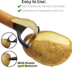 Trez Treamer 2 pack Vegetable Peelers for Kitchen, Super Sharp Wooden Potato Peeler Set Apple Cucumber Carrot Fruit Potatoes Veggie Peeler Bulk with Stainless Steel Blade，Dishwasher Safe