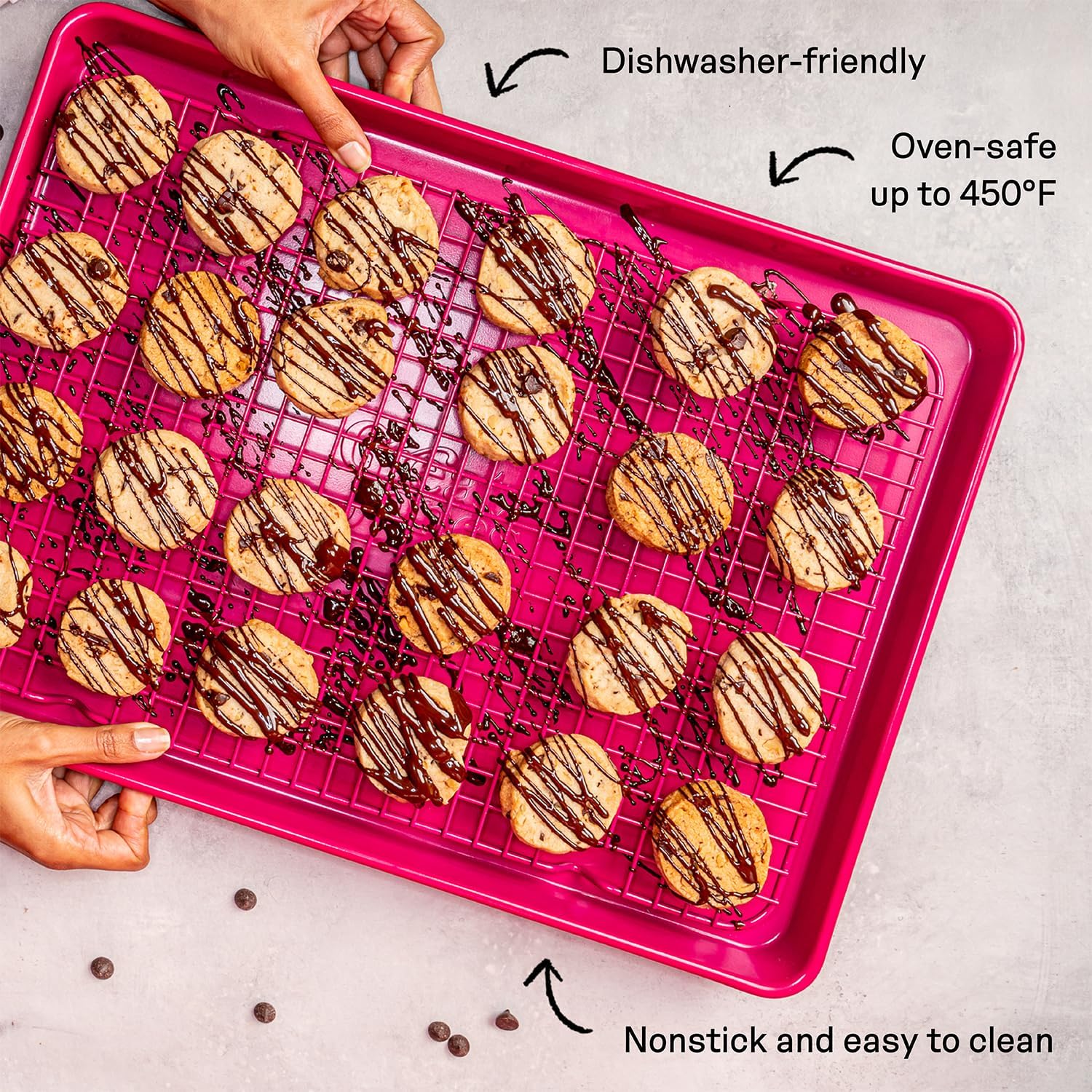 Great Jones Big Chill Wire Cooling Rack (Raspberry) – 16.9" × 11.4" Heavy-Weight Aluminized Steel,Nonstick Baking Rack – Oven Safe 450 °F, Bacon & Cookie Cooling Rack – Fits Half Sheet Pans